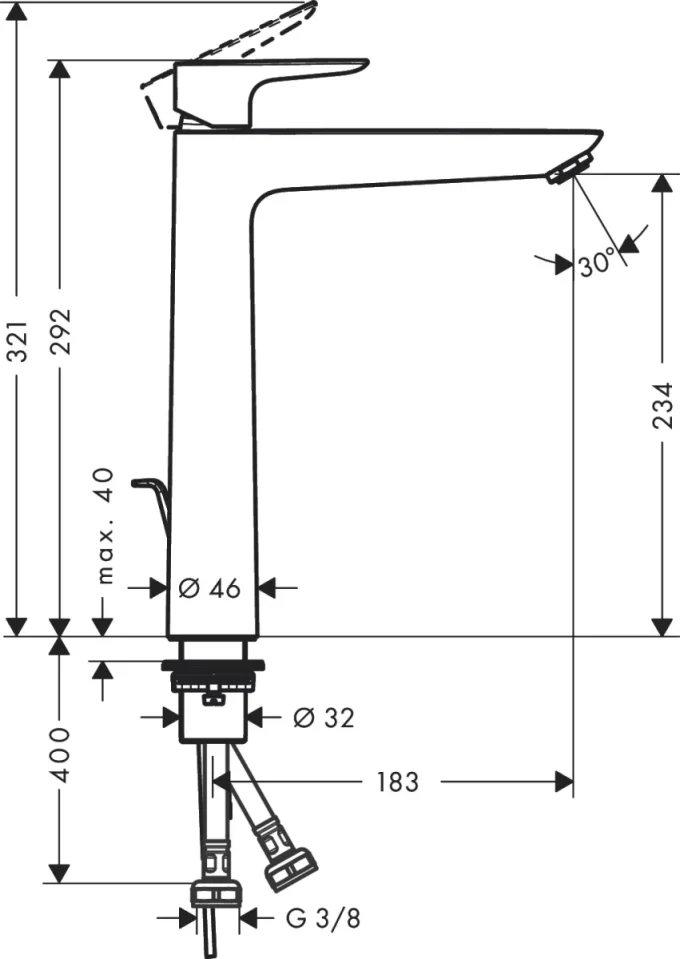 Hansgrohe Talis E Single Lever Basin Mixer 240 With Pop-up Waste detail view - Image 2