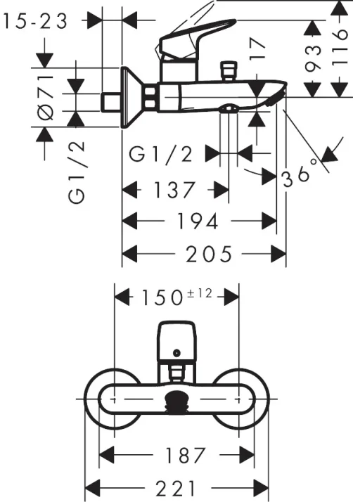 Hansgrohe Logis Single Lever Manual Bath Mixer For Exposed Installation Chrome detail view - Image 3