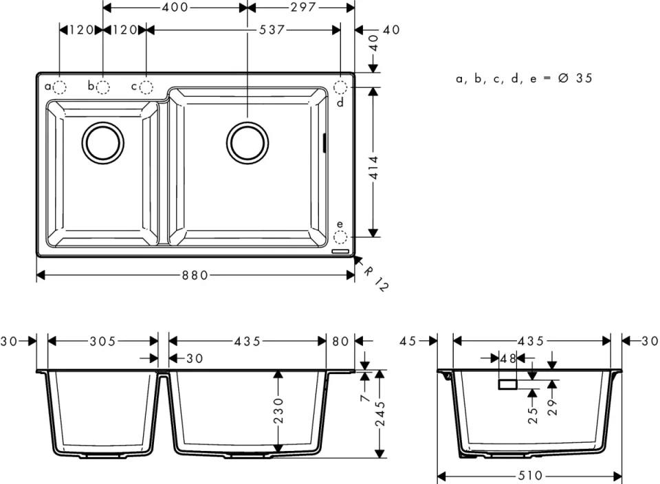 Hansgrohe S51 S510-f760 Built-in Sink 305/435 detail view - Image 2