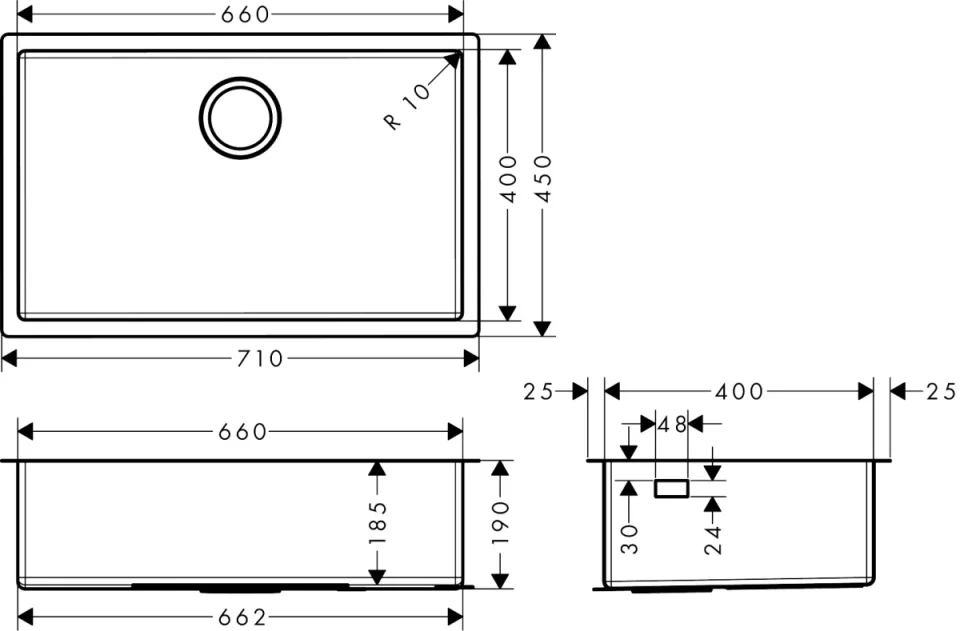 Hansgrohe S71 S719-u660 Undermount Sink 660 Stainless Steel detail view - Image 2