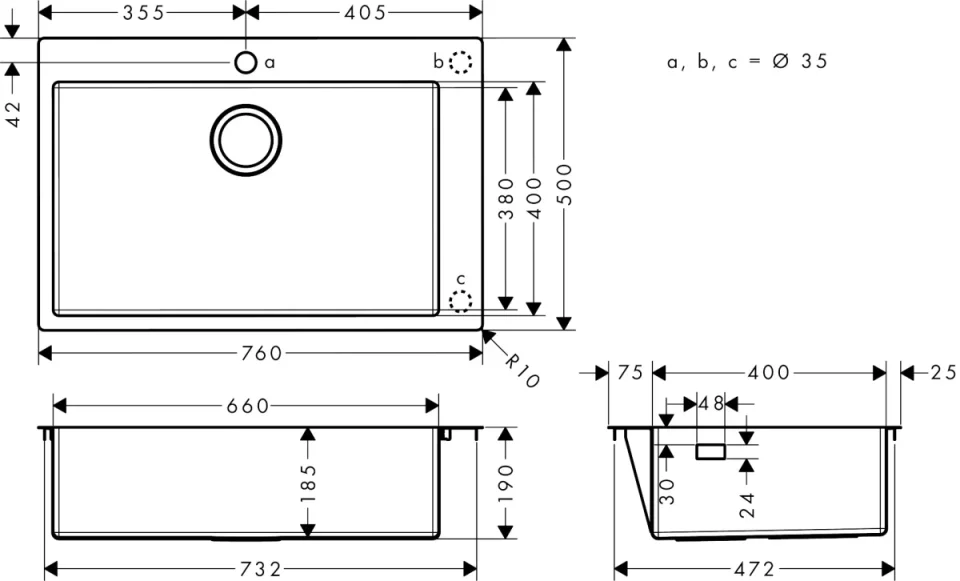 Hansgrohe S71 S711-f660 Built-in Sink 660 Stainless Steel detail view - Image 2
