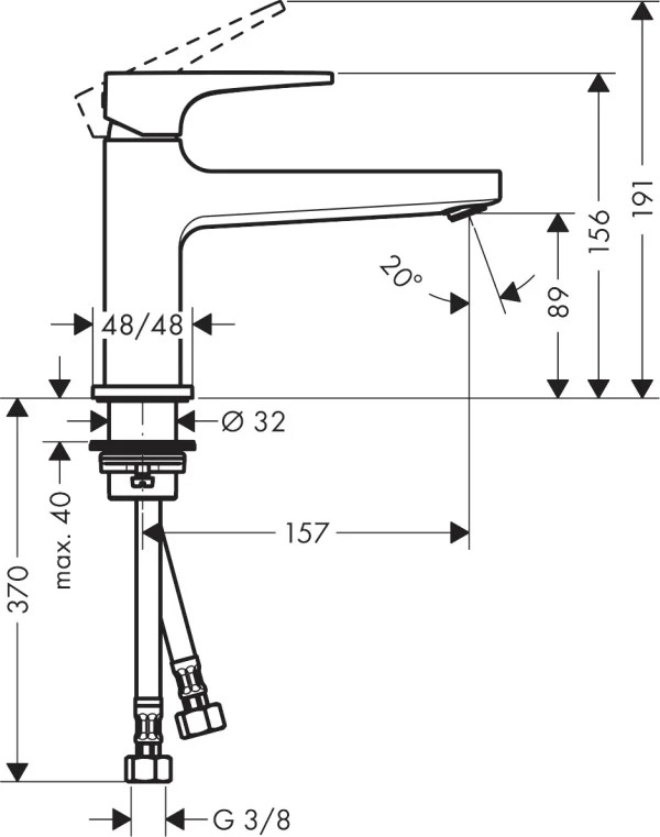 Hansgrohe Metropol Single Lever Basin Mixer 100 Coolstart With Lever Handle And Push-open Waste Chrome detail view - Image 2
