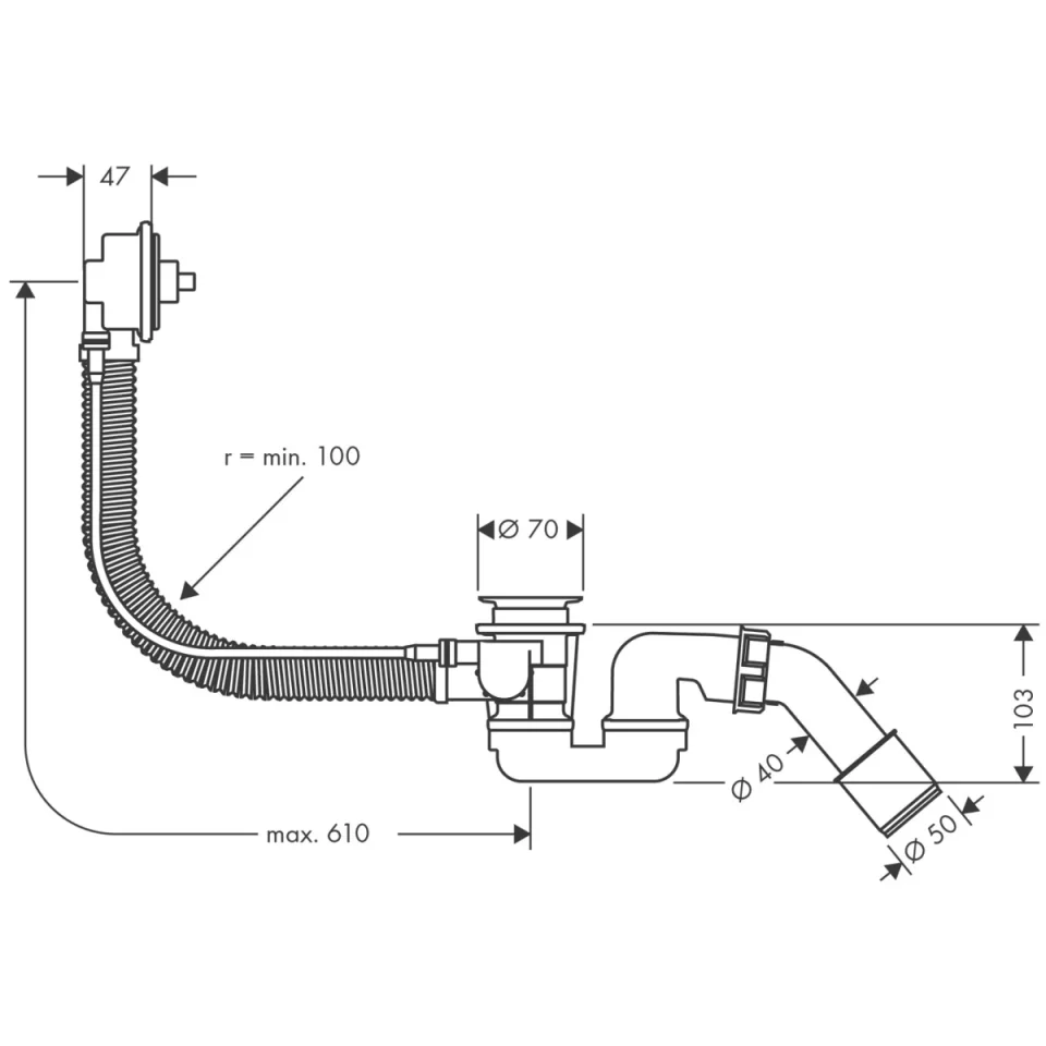 Hansgrohe Flexaplus Basic Set For Bath Filler With Waste And Overflow 462 X 249 X 111mm detail view - Image 3