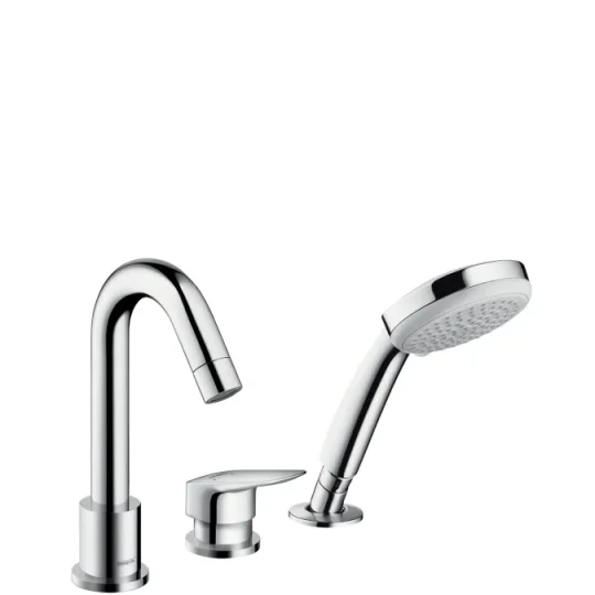 Hansgrohe Logis 3-hole Rim-mounted Single Lever Bath Mixer Chrome detail view - Image 2