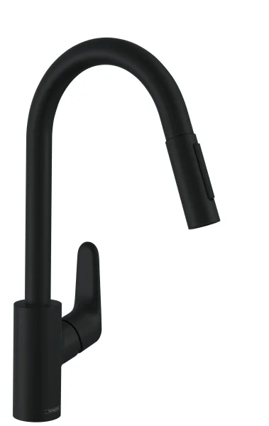 Hansgrohe Focus M41 Single Lever Kitchen Mixer 240 With Pull-out Spray, 2 Spray Modes Matt Black