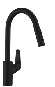 Hansgrohe Focus M41 Single Lever Kitchen Mixer 240 With Pull-out Spray, 2 Spray Modes Matt Black