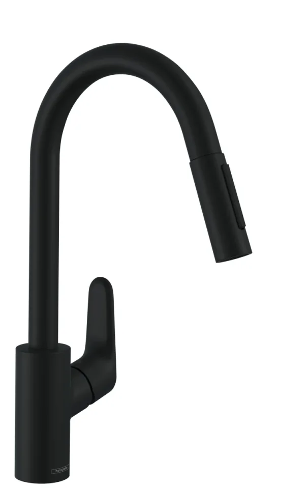 Hansgrohe Focus M41 Single Lever Kitchen Mixer 240 With Pull-out Spray, 2 Spray Modes Matt Black product image - Image 1