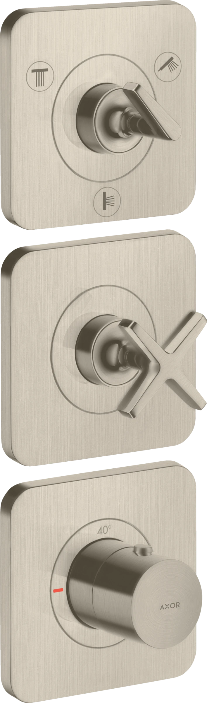 Axor Citterio E Thermostatic Module 380/120 For Concealed Installation For 3 Outlets With Escutcheons Brushed Nickel