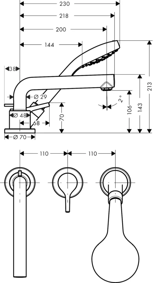 Hansgrohe Talis S 3-hole Rim-mounted Single Lever Bath Mixer For Secuflex Chrome detail view - Image 2