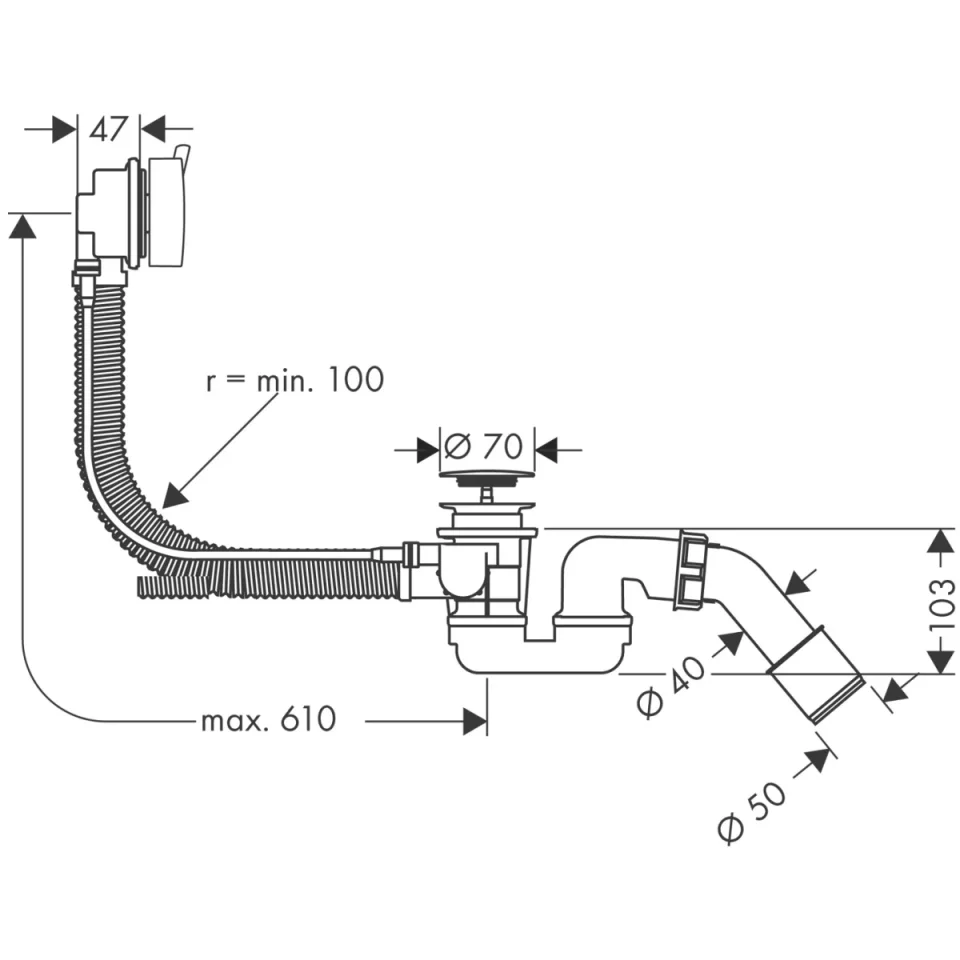 Axor Complete Set For Flexaplus S Waste And Overflow Set 11/2 For Standard Bathtubs Brushed Bronze detail view - Image 2