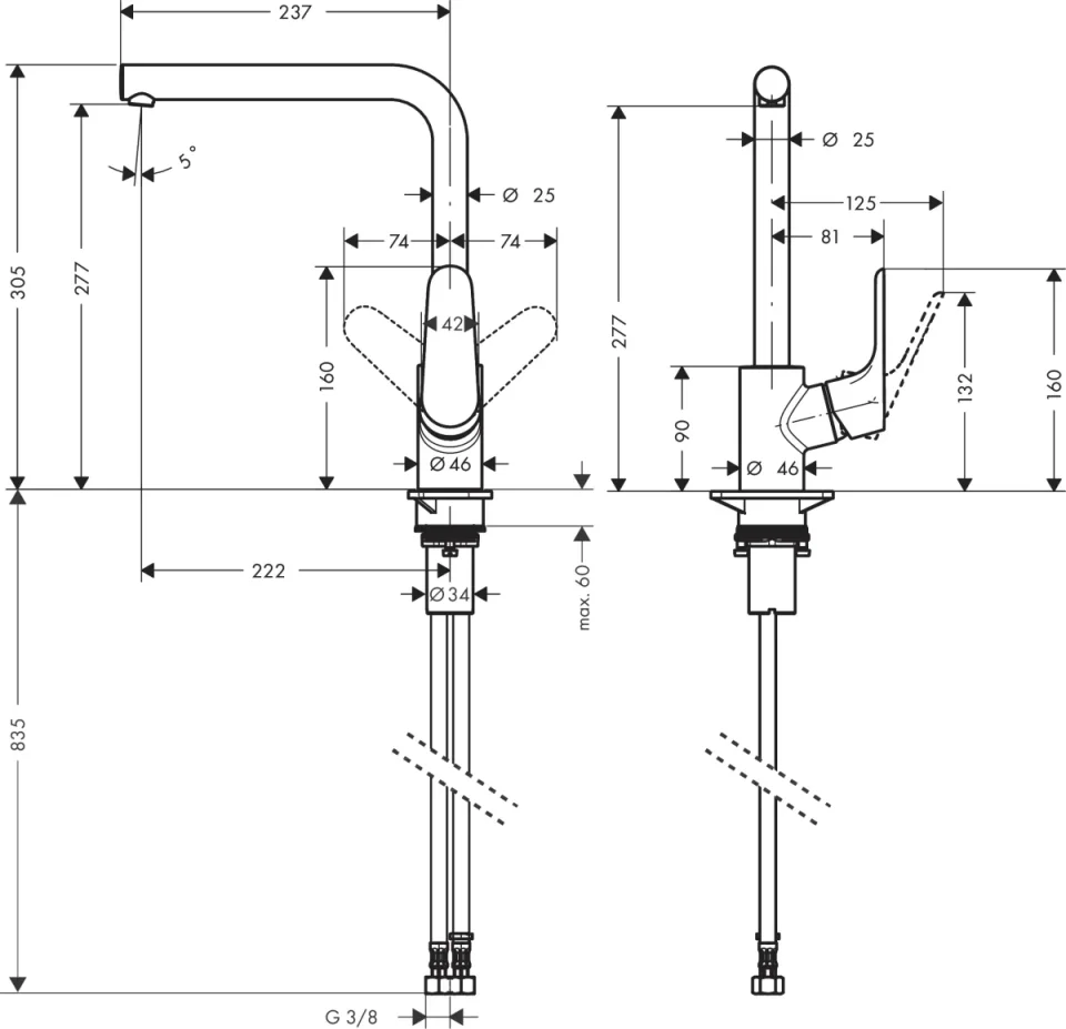 Hansgrohe Focus M41 Single Lever Kitchen Mixer 280 Ecosmart, Single Spray Mode Chrome detail view - Image 2