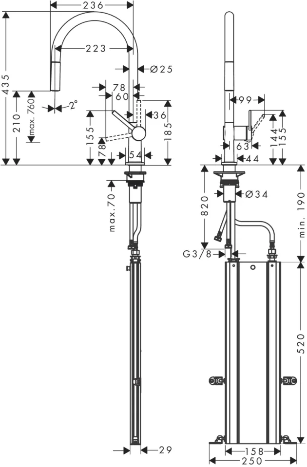 Hansgrohe Talis M54 Single Lever Kitchen Mixer 210 With Pull-out Spout And Sbox, Single Spray Mode detail view - Image 2