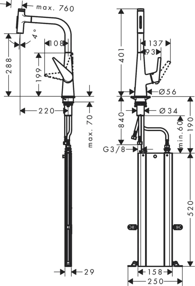 Hansgrohe Talis Select M51 Single Lever Kitchen Mixer 300 With Pull-out Spray And Sbox, 2 Spray Modes detail view - Image 2