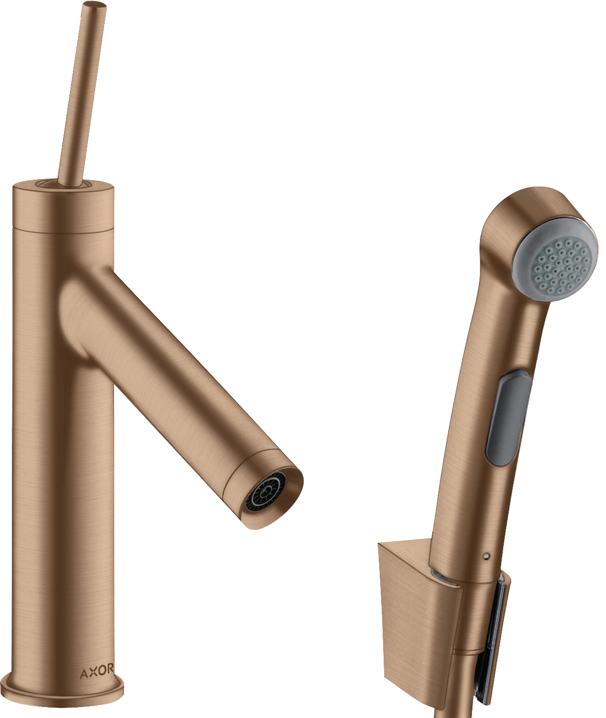 Axor Starck Single Lever Basin Mixer 90 With Bidet 1jet Shower Spray And Shower Hose 1.6 M Brushed Red Gold