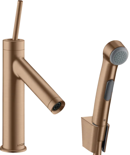 Axor Starck Single Lever Basin Mixer 90 With Bidet 1jet Shower Spray And Shower Hose 1.6 M Brushed Red Gold