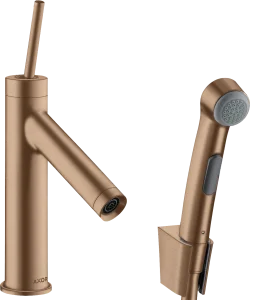 Axor Starck Single Lever Basin Mixer 90 With Bidet 1jet Shower Spray And Shower Hose 1.6 M Brushed Red Gold