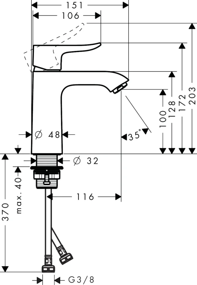 Hansgrohe Metris Single Lever Basin Mixer 110 Lowflow 3.5 L/m Without Waste Chrome detail view - Image 3