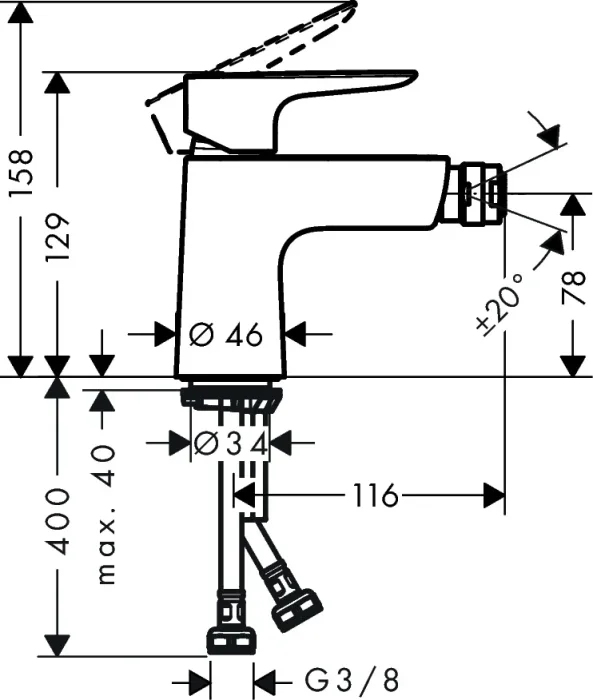 Hansgrohe Talis E Single Lever Bidet Mixer With Push-open Waste Chrome detail view - Image 2