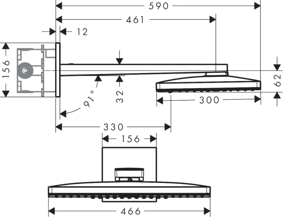 Hansgrohe Rainmaker Select Overhead Shower 460 2jet With Shower Arm detail view - Image 2