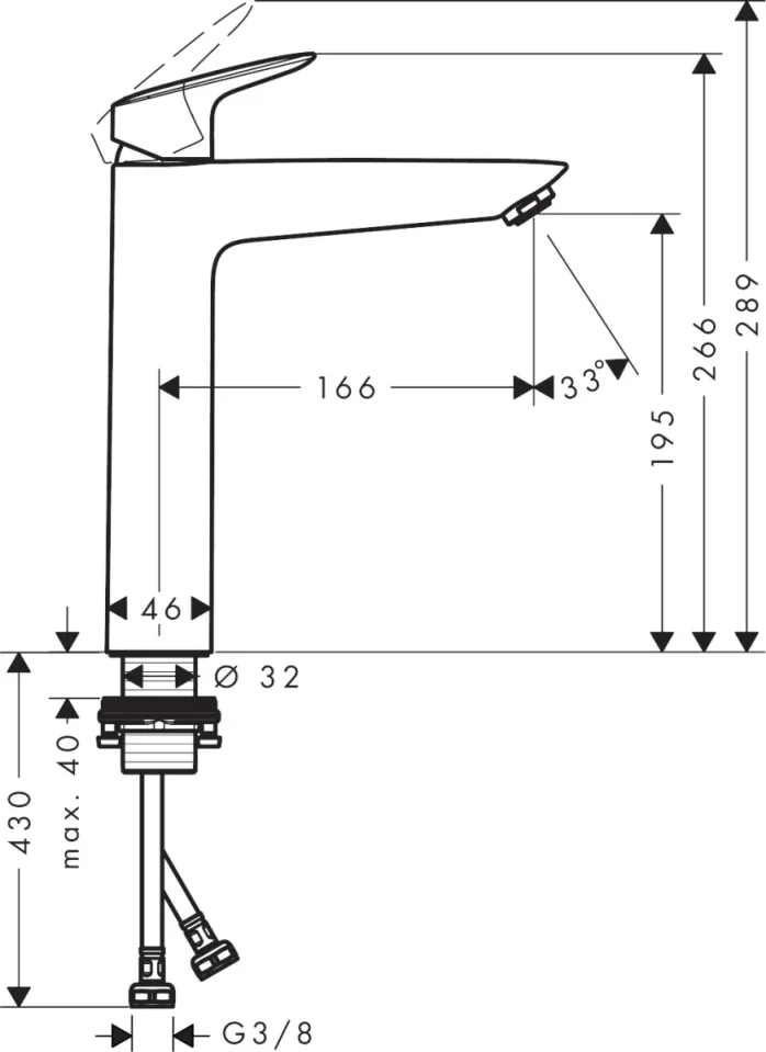 Hansgrohe Logis Single Lever Basin Mixer 190 Without Waste Chrome detail view - Image 3