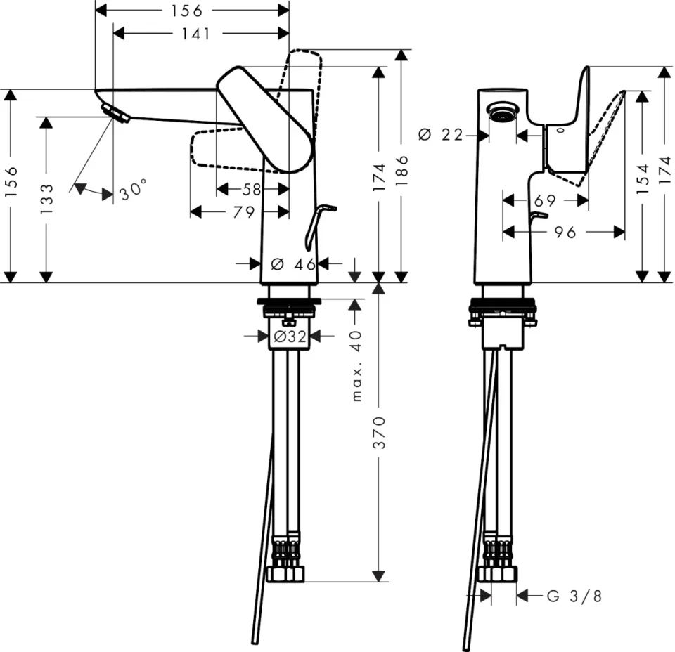 Hansgrohe Talis E Single Lever Basin Mixer 150 With Pop-up Waste detail view - Image 2