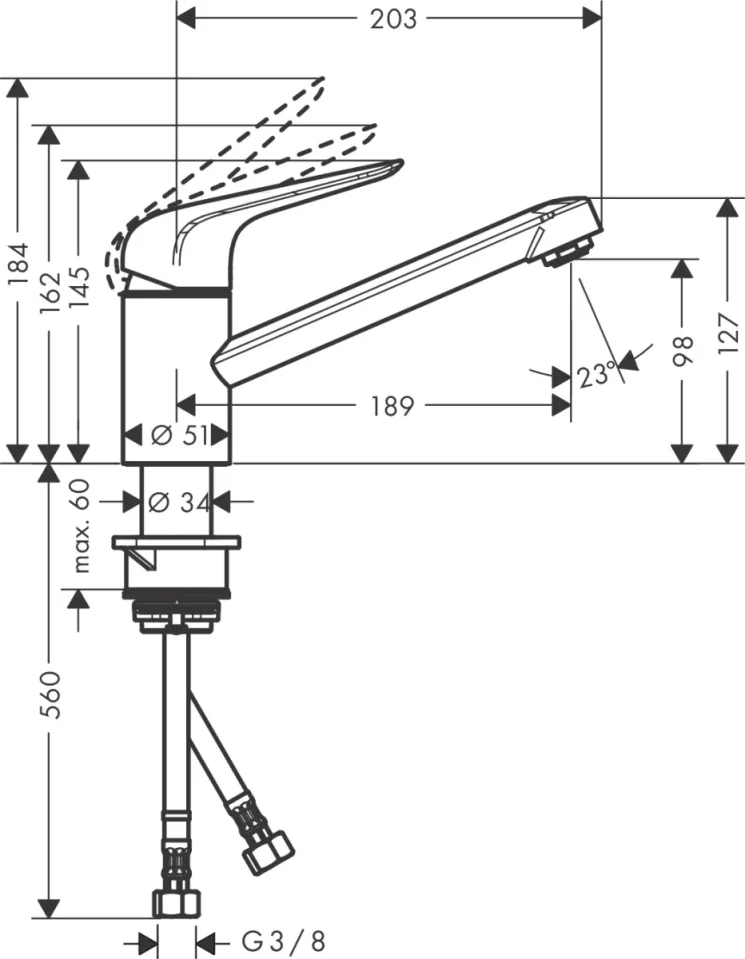 Hansgrohe Focus M42 Single Lever Kitchen Mixer 100 Coolstart, Ecoselection, Single Spray Mode Chrome detail view - Image 2