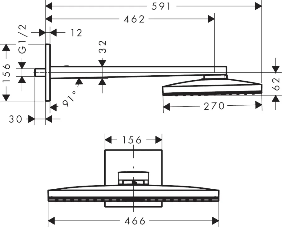 Hansgrohe Rainmaker Select Overhead Shower 460 1jet With Shower Arm detail view - Image 2