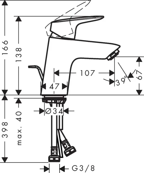 Hansgrohe Logis Single Lever Basin Mixer 70 Lowflow 3.5 L/m With Pop-up Waste Chrome detail view - Image 2
