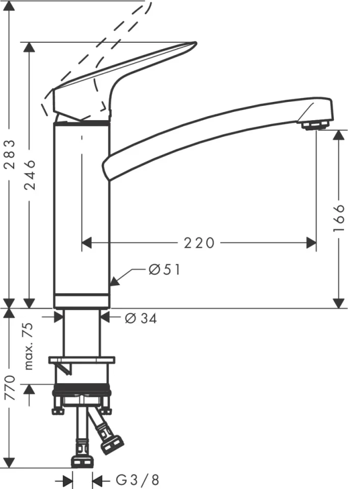 Hansgrohe Logis M31 Single Lever Kitchen Mixer 160 With Collapsible Body, Single Spray Mode Chrome detail view - Image 2