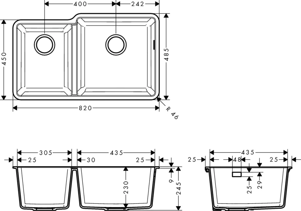 Hansgrohe S51 S510-u760 Under-mount Sink 305/435 detail view - Image 2