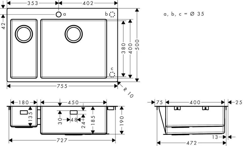 Hansgrohe S71 S711-f655 Built-in Sink 180/450 Stainless Steel detail view - Image 2