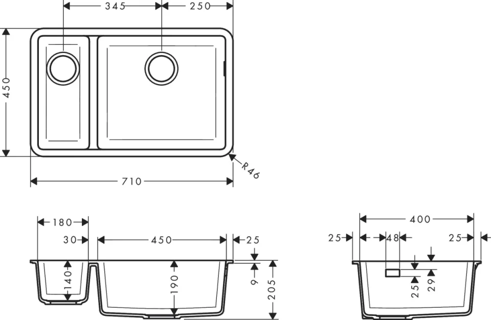 Hansgrohe S51 S510-u635 Undermount Sink 180/450 detail view - Image 2