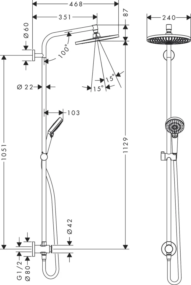 Hansgrohe Crometta S Showerpipe 240 1jet Ecosmart Reno Gp Chrome detail view - Image 2