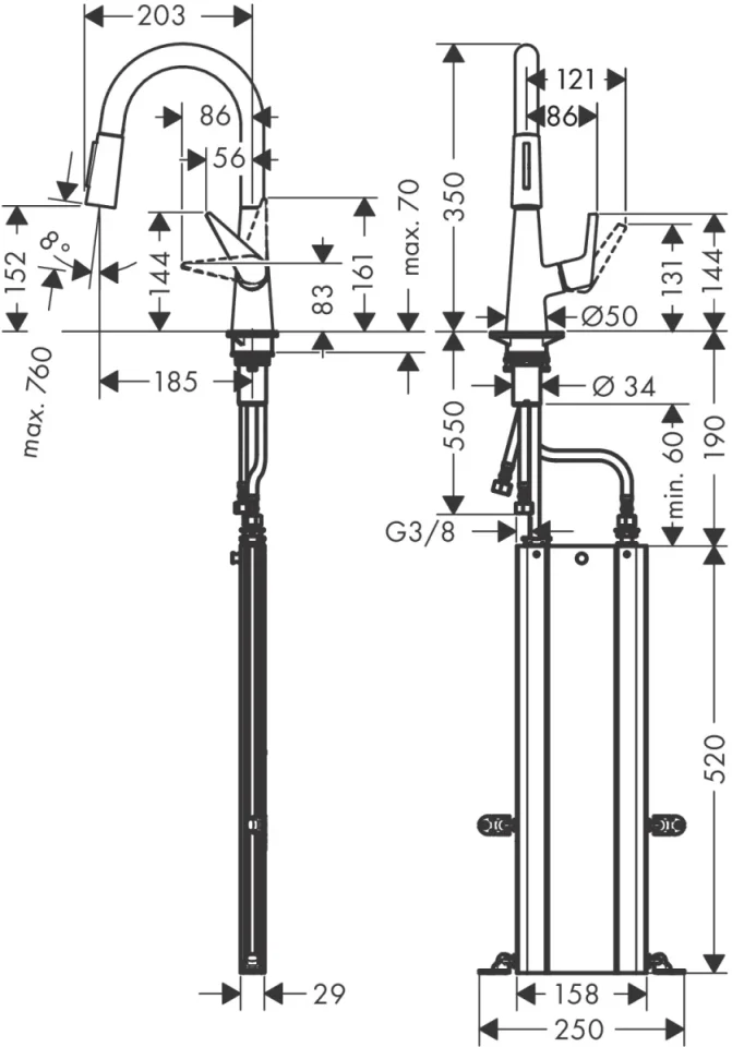Hansgrohe Talis M51 Single Lever Kitchen Mixer 160 With Pull-out Spray And Sbox, 2 Spray Modes detail view - Image 2