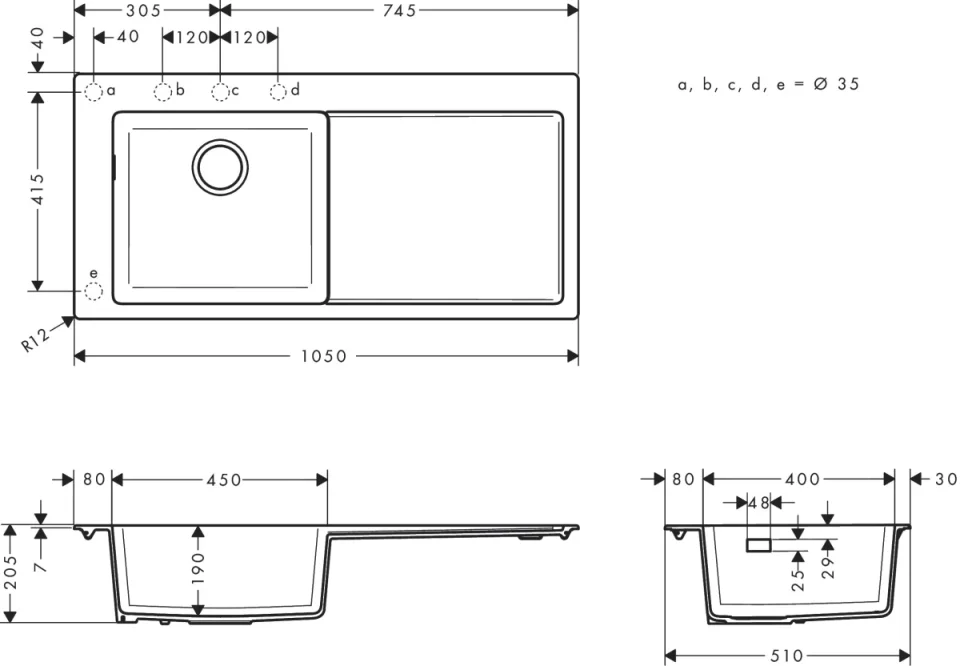 Hansgrohe S51 S5110-f450 Built-in Sink 450 With Drainer detail view - Image 2