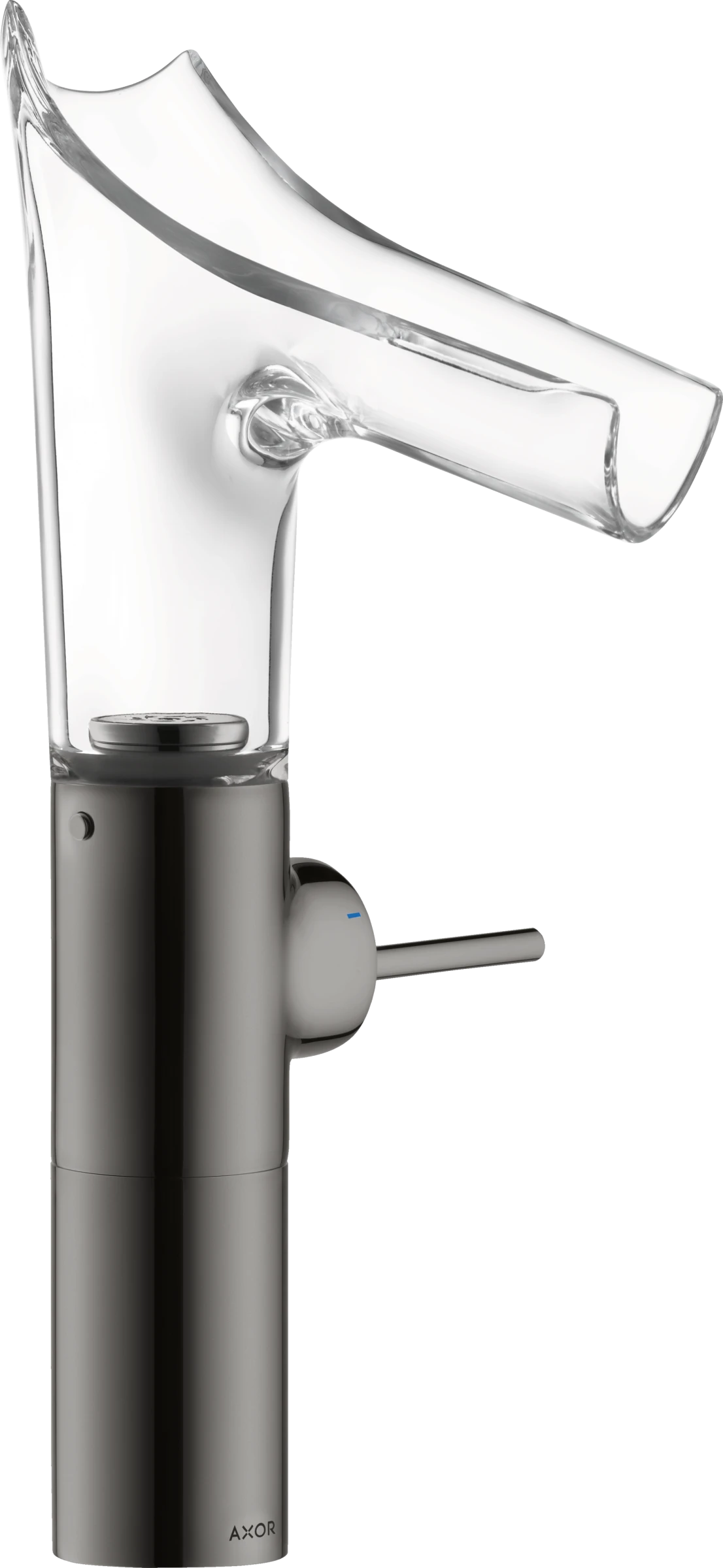Axor Starck V Single Lever Basin Mixer 220 With Glass Spout For Wash Bowls Without Waste Polished Black Chrome