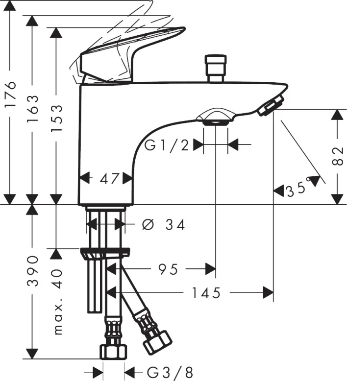 Hansgrohe Logis Single Lever Bath And Shower Mixer Monotrou With 2 Flow Rates Chrome detail view - Image 3