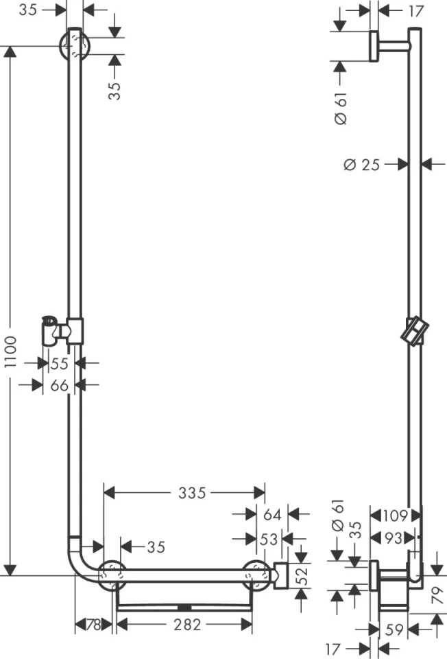 Hansgrohe Unica Shower Rail Comfort 110 Cm Left detail view - Image 2