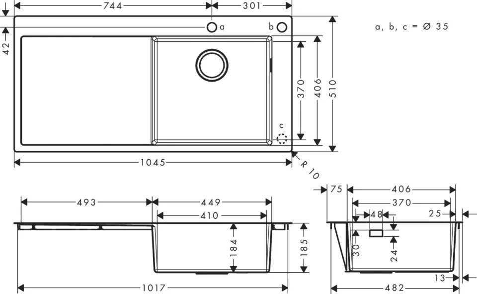 Hansgrohe S71 S717-f450 Built-in Sink 450 With Drainer Stainless Steel detail view - Image 2