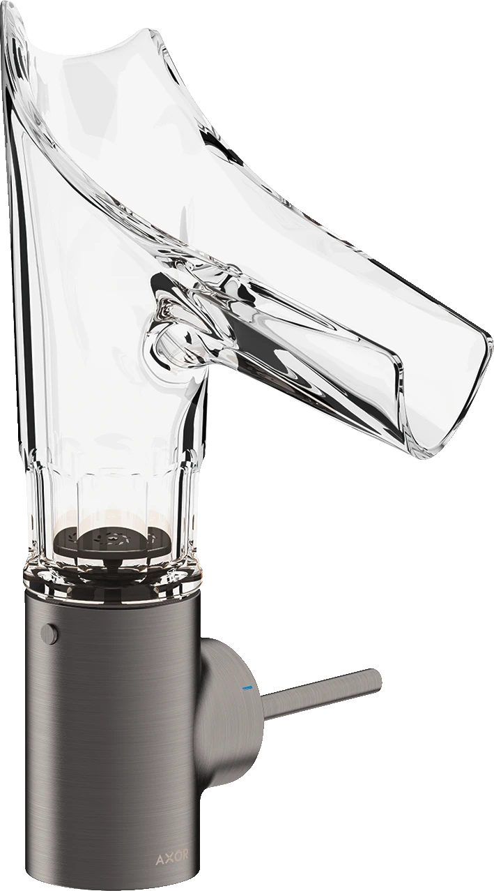 Axor Starck V Single Lever Basin Mixer 140 With Glass Spout - Bevel Cut Without Waste Brushed Black Chrome
