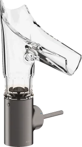 Axor Starck V Single Lever Basin Mixer 140 With Glass Spout - Bevel Cut Without Waste Brushed Black Chrome