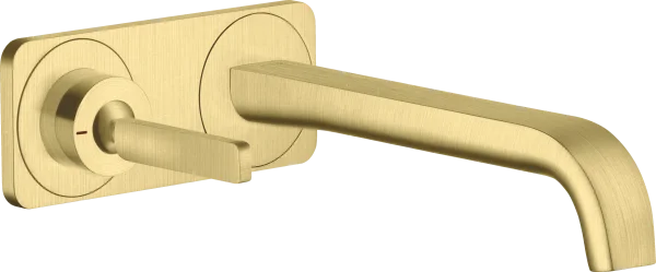 Axor Citterio E Single Lever Basin Mixer Wall-mounted With Pin Handle, Spout 221 Mm And Plate Brushed Brass