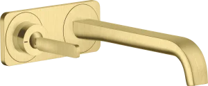 Axor Citterio E Single Lever Basin Mixer Wall-mounted With Pin Handle, Spout 221 Mm And Plate Brushed Brass