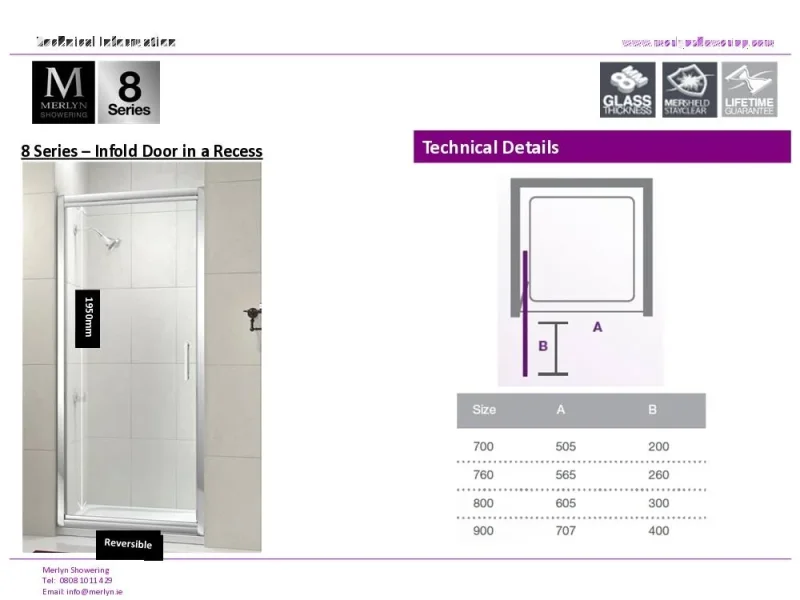 Merlyn 8 Series Infold Door 760mm detail view - Image 2