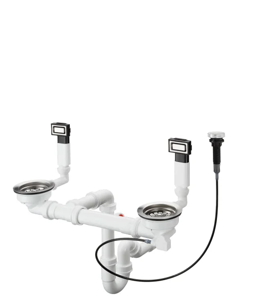 Hansgrohe Automatic Waste And Overflow Set For Double Bowl Stainless Steel