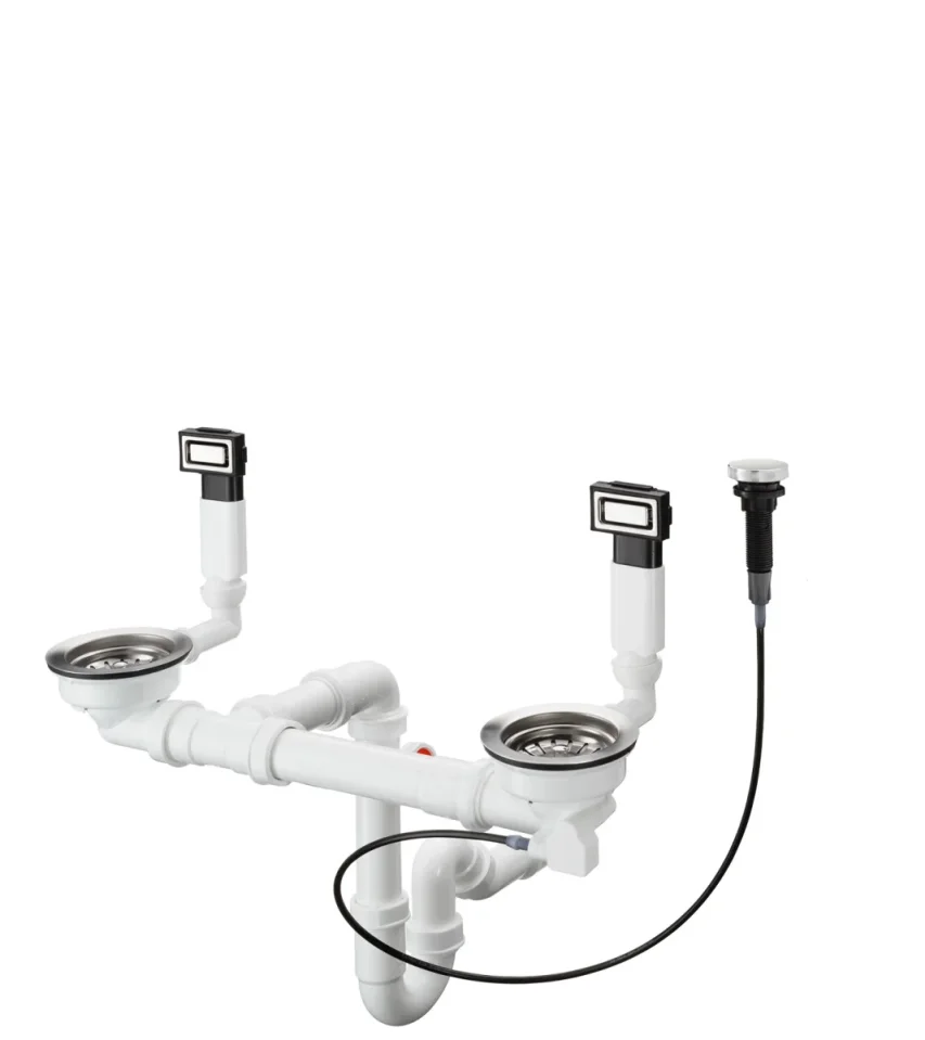 Hansgrohe Automatic Waste And Overflow Set For Double Bowl Stainless Steel product image - Image 1