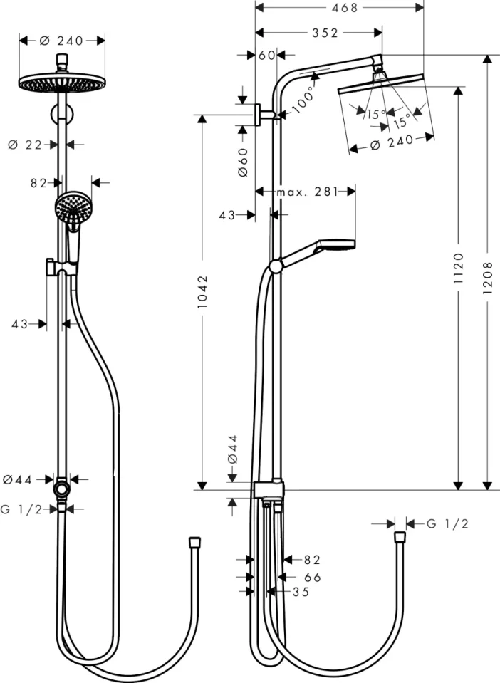 Hansgrohe Crometta S Showerpipe 240 1jet Ecosmart Reno Chrome detail view - Image 2