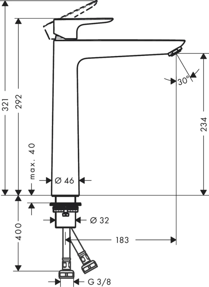 Hansgrohe Talis E Single Lever Basin Mixer 240 Without Waste Chrome detail view - Image 2
