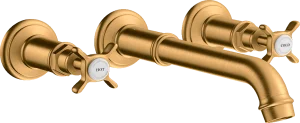 Axor Montreux 3-hole Basin Mixer For Concealed Installation Wall-mounted And Cross Handles Gold Brushed