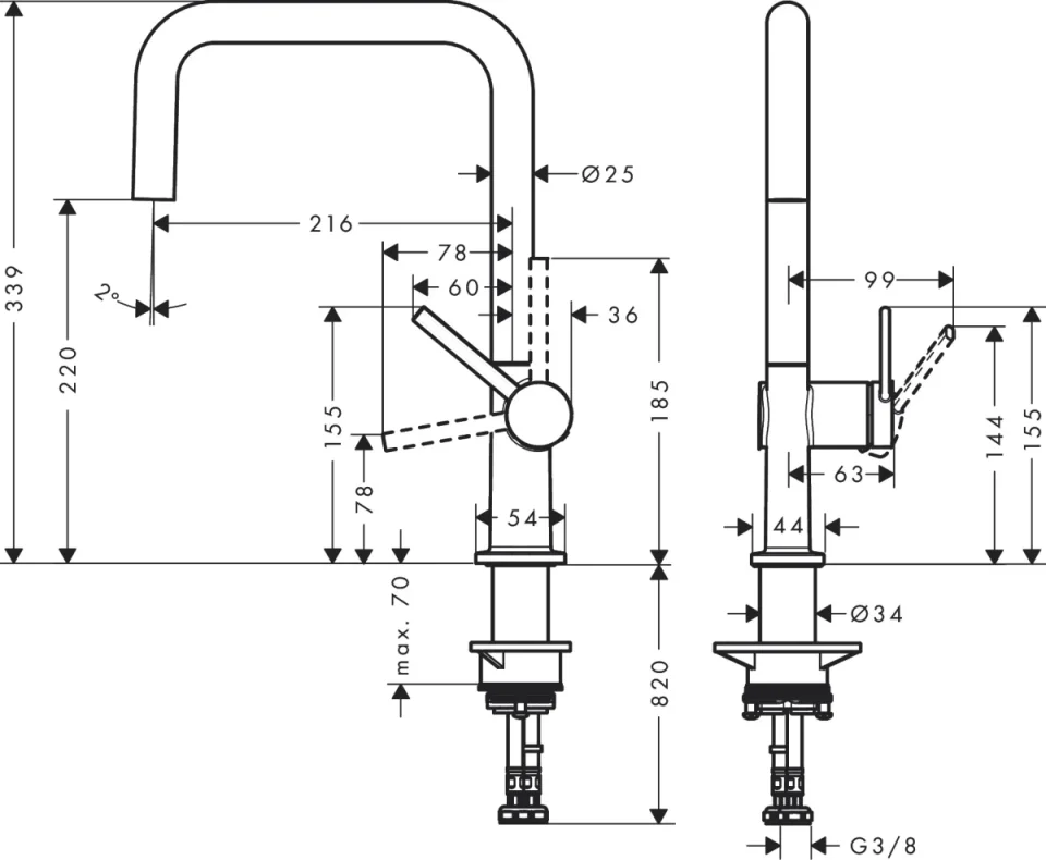 Hansgrohe Talis M54 Single Lever Kitchen Mixer U 220, Single Spray Mode detail view - Image 2